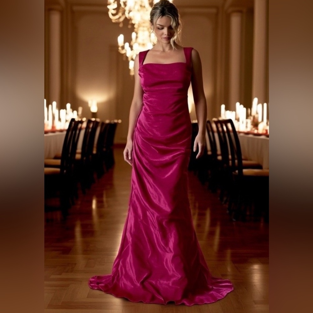 Nicole Miller New York Hot Pink Silk Blend Cowl Neck Hi-Low Maxi Dress - Size 2‎